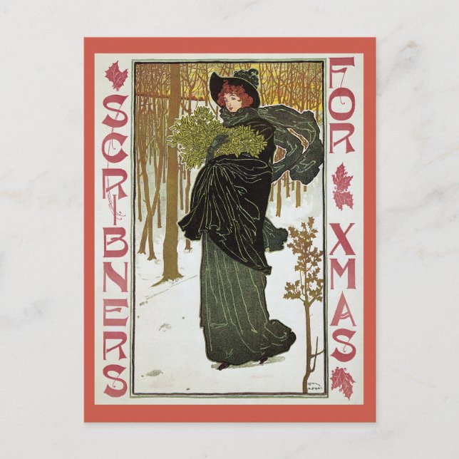 Vintages Jugendstil-Weihnachtsmagazin Feiertagspostkarte (Vorderseite)