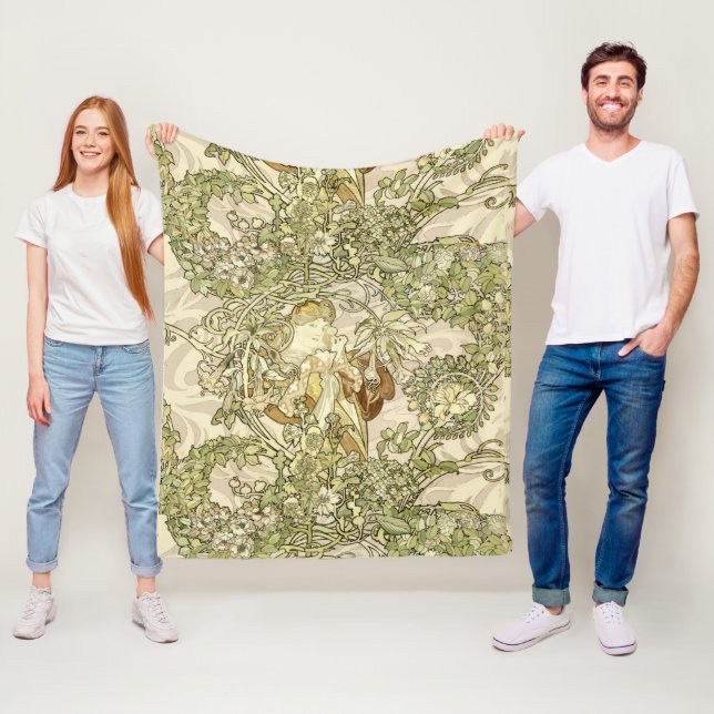 Vintages Jugendstil-Woman Blumenmuster von Mucha Fleecedecke (Beispiel)
