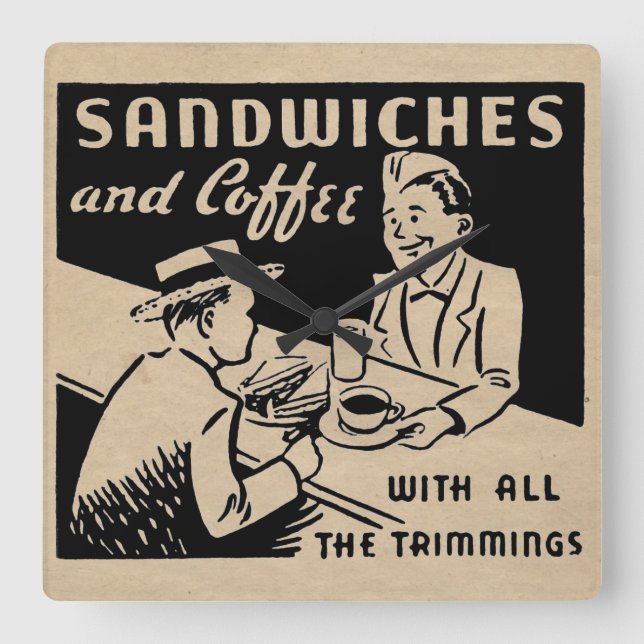 Vintages Kaffee-Geschäft Quadratische Wanduhr (Vorderseite)