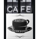 Vintages Kaffeetassen-Schild schwarz-weiß Fliese<br><div class="desc">Vintages Café Kaffeezeichen,  das sagt "Exzellenter Kaffee,  nie geschlossen" auf einem zeichn einer Kaffee-Tasse. Fertig in schwarz-weiß.</div>
