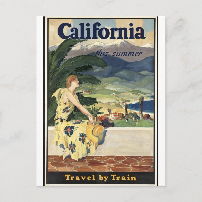 Vintages Kalifornien, Bahnreise Postkarte (Vorderseite)