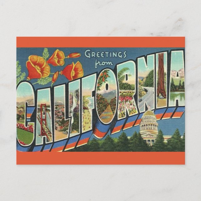 Vintages Kalifornien Gruß Postkarte (Vorderseite)