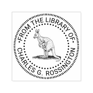 Vintages Kangaroo & Joey Zeichnend Bibliotheksname Permastempel