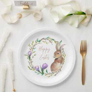 Vintages Kaninchen Blumenkranz Blume Osterfest Pappteller