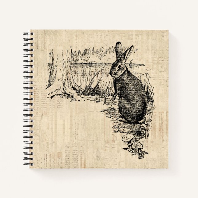 Vintages Kaninchen Illustriert Bunny Art Notizbuch (Vorderseite)