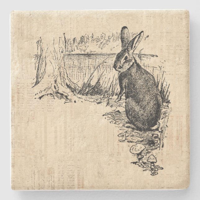 Vintages Kaninchen Illustriert Bunny Art Steinuntersetzer (Vorderseite)