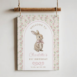 Vintages Kaninchen Pink Bow Bunny Geburtstag Willk Poster