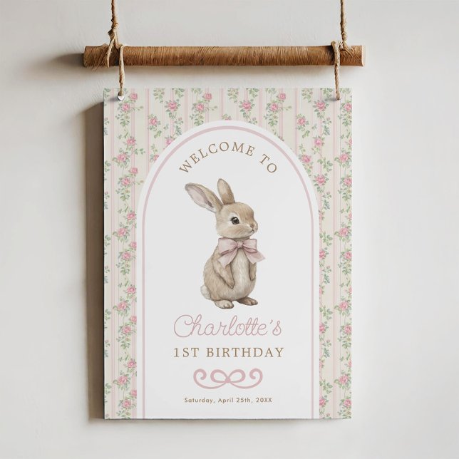 Vintages Kaninchen Pink Bow Bunny Geburtstag Willk Poster (Von Creator hochgeladen)