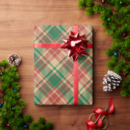Vintages kariertes, rotes Beigetötchen Weihnachten Geschenkpapier