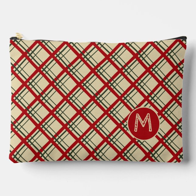 Vintages Kariertes Tartan Monogramm-Design Zubehörtasche (Vorderseite)