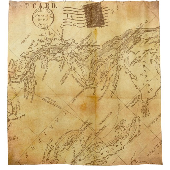 Vintages Kartenhintergrundpapier Duschvorhang (Vorderseite)
