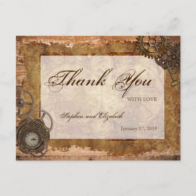 Vintages Kartenholz aus industriellem Steampunk Postkarte (Vorderseite)