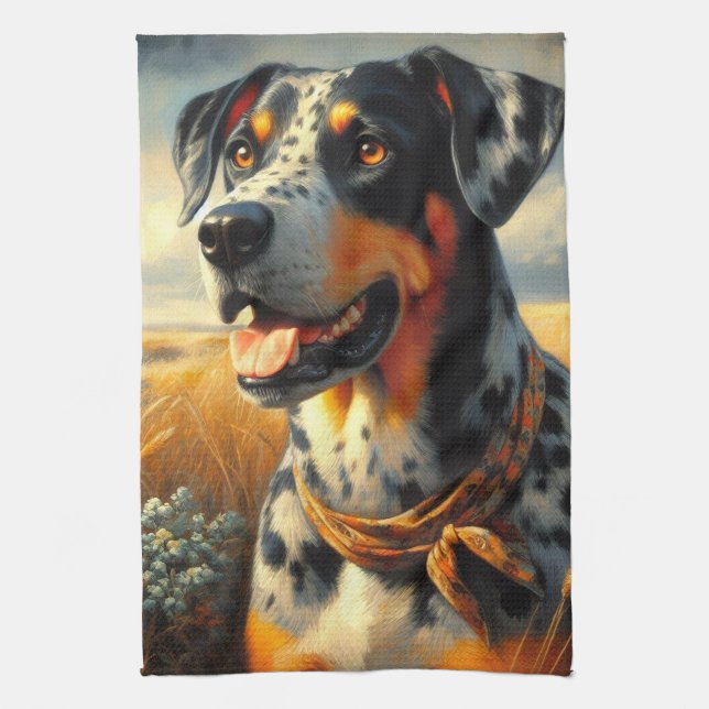 Vintages Katahoula Leopard Hundepainting Geschirrtuch (Vertikal)