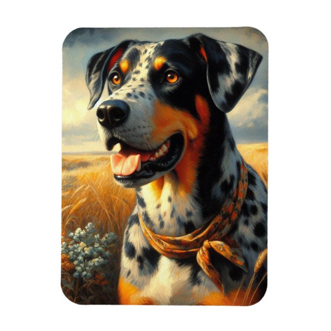 Vintages Katahoula Leopard Hundepainting Magnet (Vertikal)