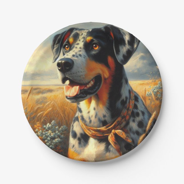 Vintages Katahoula Leopard Hundepainting Pappteller (Vorderseite)