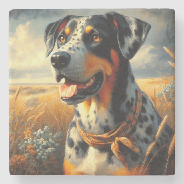 Vintages Katahoula Leopard Hundepainting Steinuntersetzer (Vorderseite)
