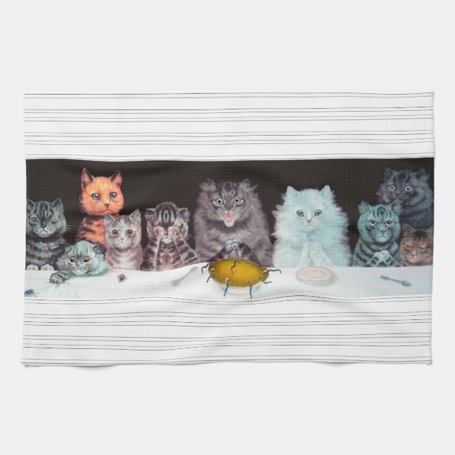 Vintages Katzen-Abendessen-Kunst-Tee-Tuch Louis Handtuch (Horizontal)