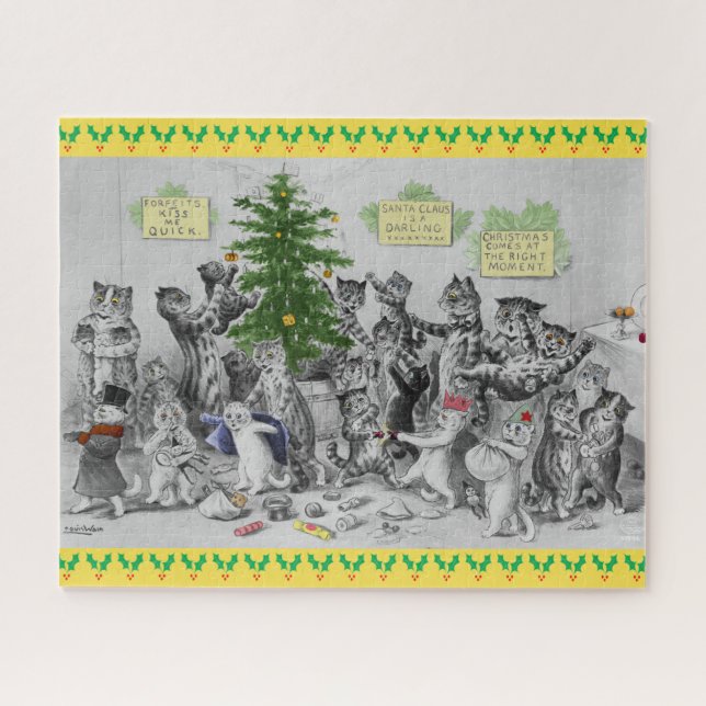 Vintages Katzen-WeihnachtsParty Louis Wain (Horizontal)