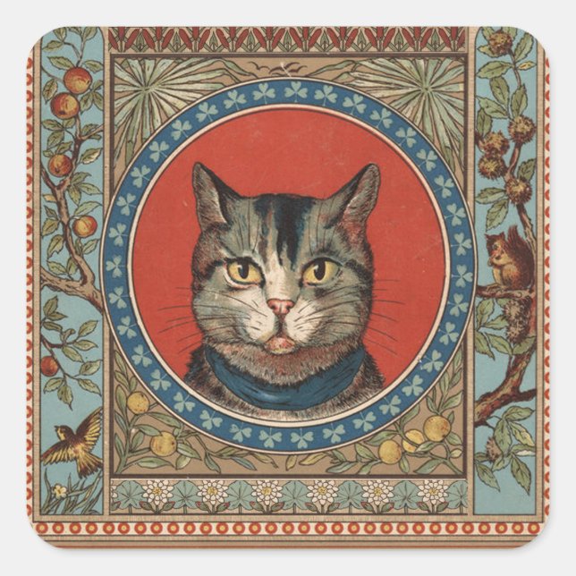 Vintages Katzenleben für Kitty Cat Classic Quadratischer Aufkleber (Vorderseite)