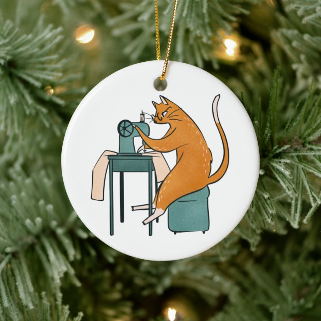 Vintages Katzennähen Keramik Ornament (Baum)