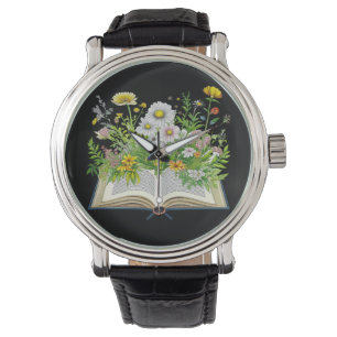 Vintages Kerndesign mit Wildblumen Armbanduhr