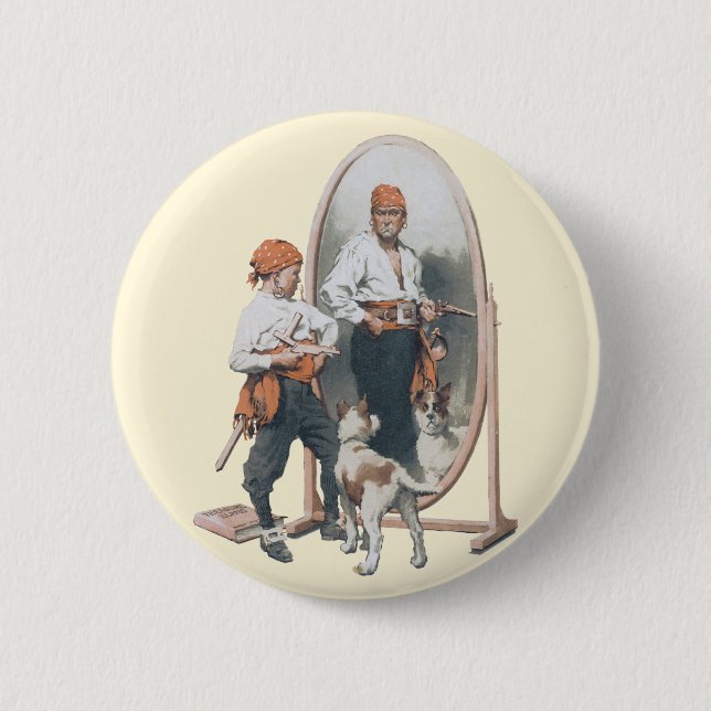 Vintages Kind, Boy Pirate, Hund, Spiegel, Bukcanee Button (Vorderseite)