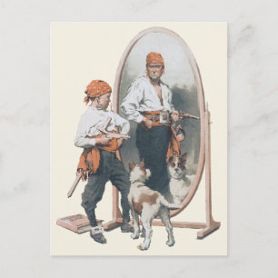 Vintages Kind, Boy Pirate, Hund, Spiegel, Bukcanee Postkarte