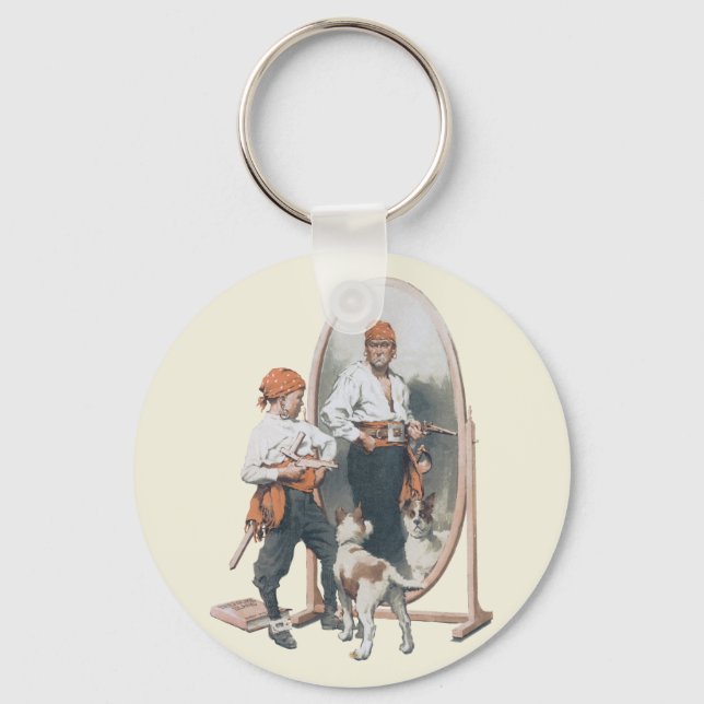 Vintages Kind, Boy Pirate, Hund, Spiegel, Bukcanee Schlüsselanhänger (Vorderseite)
