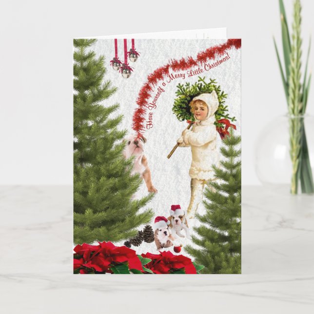 Vintages Kind & Bulldog wünscht frohe Weihnachten (Vorderseite)