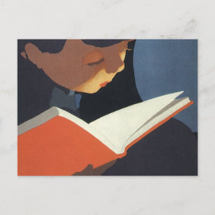 Vintages Kind, das ein Buch aus der Bibliothek lie Postkarte