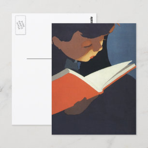 Vintages Kind, das ein Buch aus der Bibliothek lie Postkarte