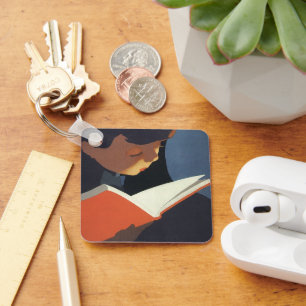 Vintages Kind, das ein Buch aus der Bibliothek lie Schlüsselanhänger