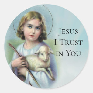 Vintages Kind Jesus mit Lamm Runder Aufkleber