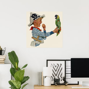 Vintages Kind, Junge Pirat Parrot Bird Poster