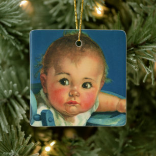 Vintages Kind, Niedliches Baby oder Mädchen im Hoc Keramikornament