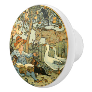 Vintages Kind und Tiere von Walter Crane Keramikknauf