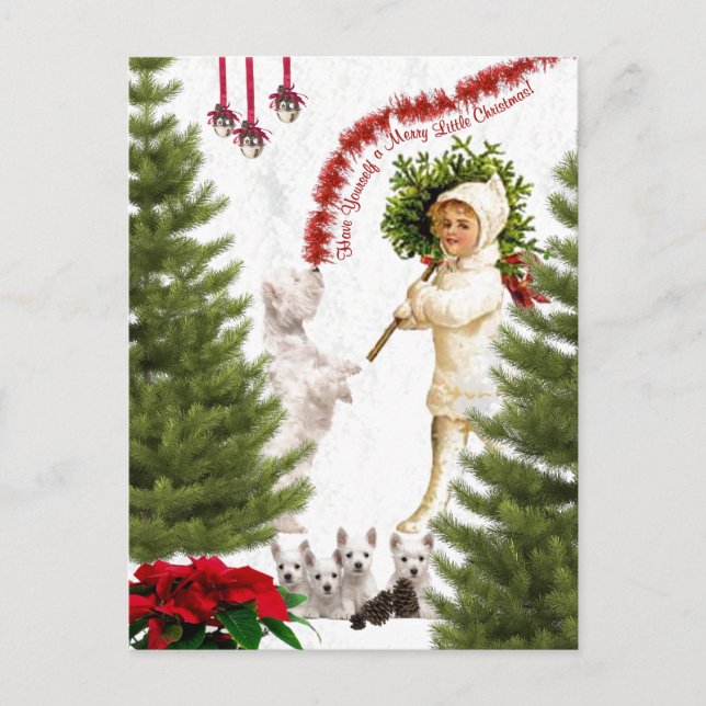 Vintages Kind & Westie wünscht frohe Weihnachten (Vorderseite)