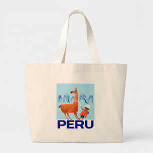 Vintages Kinder-und Lama-Peru-Reise-Plakat Jumbo Stoffbeutel
