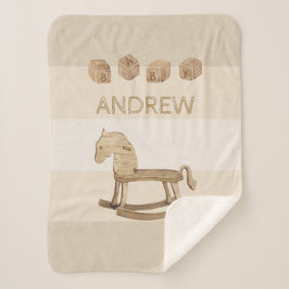 Vintages Kinderzimmer Sherpa Blanket mit Holzpferd Sherpadecke