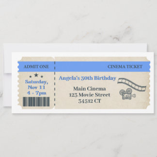 Vintages Kinoticket Geburtstagseinladung Einladung