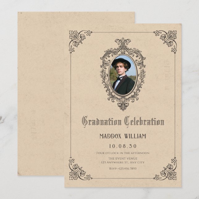 Vintages klassisches gotisches Abschluss Foto Einladung (Vorne/Hinten)