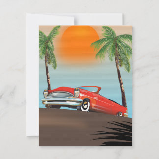 Vintages Klassisches Rotes Auto im Paradies