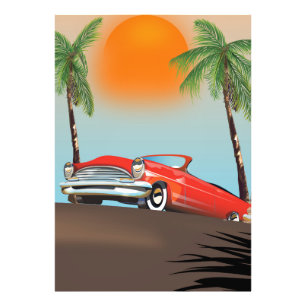 Vintages Klassisches Rotes Auto im Paradies Fotodruck