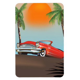 Vintages Klassisches Rotes Auto im Paradies Magnet