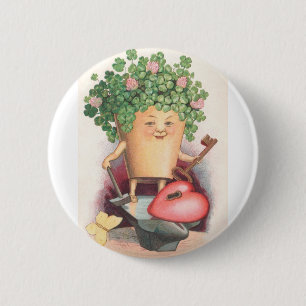 Vintages Kleeblatt Herz und St. Patrick's Day Button
