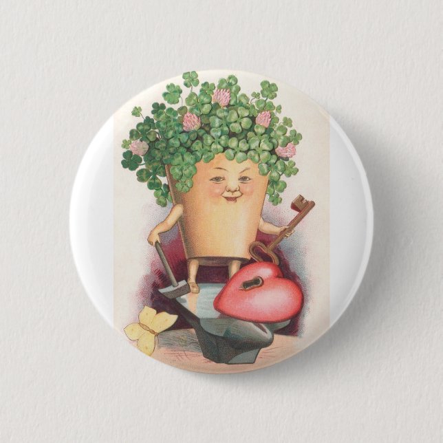 Vintages Kleeblatt Herz und St. Patrick's Day Button (Vorderseite)