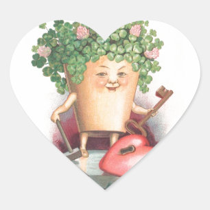 Vintages Kleeblatt Herz und St. Patrick's Day Herz-Aufkleber