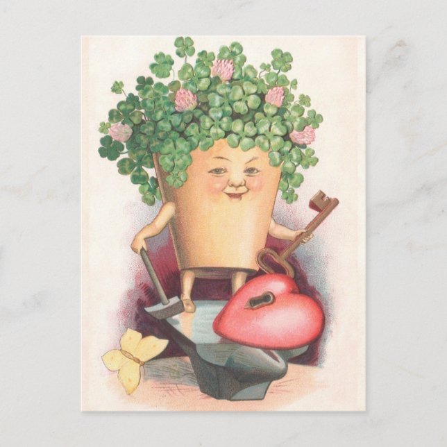 Vintages Kleeblatt Herz und St. Patrick's Day Postkarte (Vorderseite)