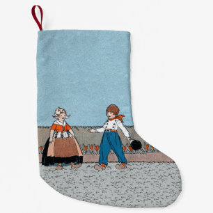 Vintages kleines holländisches Mädchenjunge Kleiner Weihnachtsstrumpf