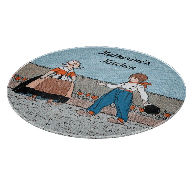 Vintages kleines holländisches Mädchenjunge Schneidebrett (Ecke)